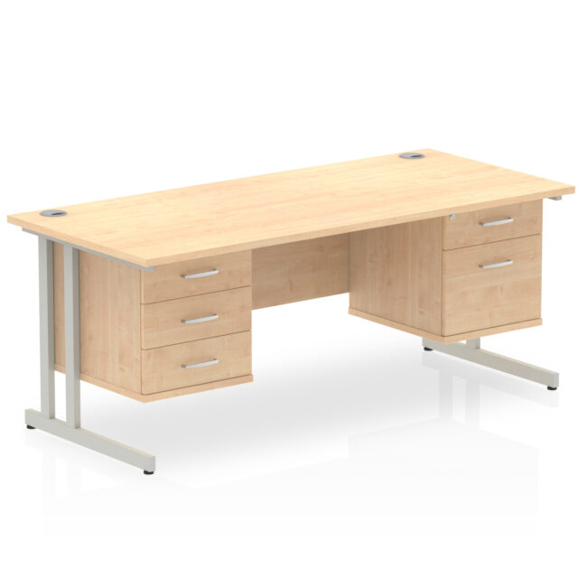 impulse 1800mm cantilever straight desk with two fixed pedestal