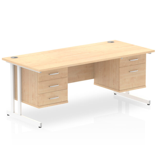 impulse 1800mm cantilever straight desk with two fixed pedestal