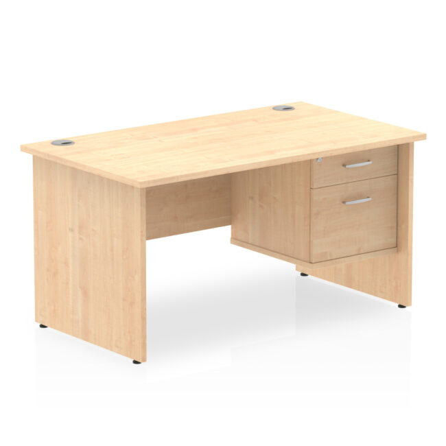 impulse 1400mm panel end straight desk with single fixed pedestal