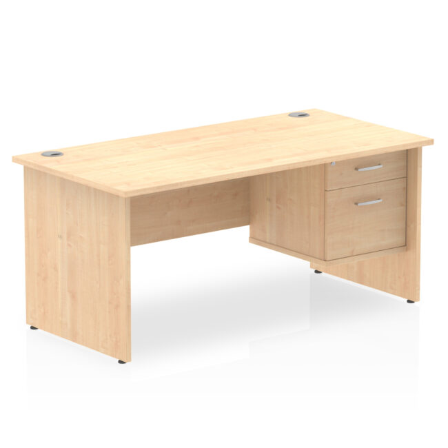 impulse 1600mm panel end straight desk with single fixed pedestal