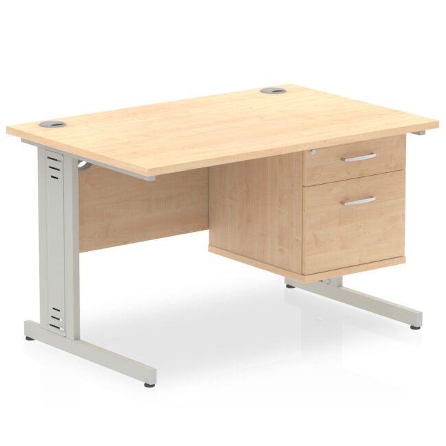 impulse 1200mm cable managed straight desk with single fixed pedestal