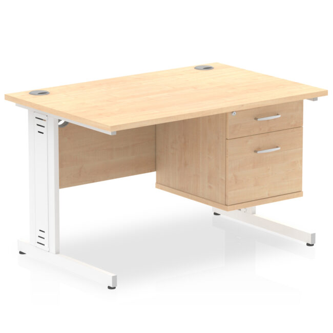 impulse 1200mm cable managed straight desk with single fixed pedestal