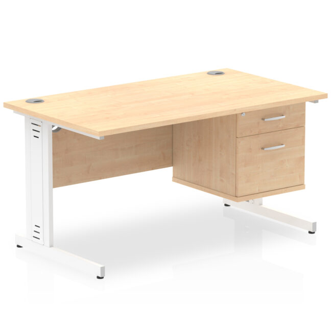 impulse 1400mm cable managed straight desk with single fixed pedestal