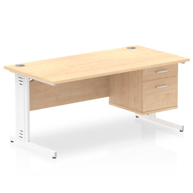 impulse 1600mm cable managed straight desk with single fixed pedestal