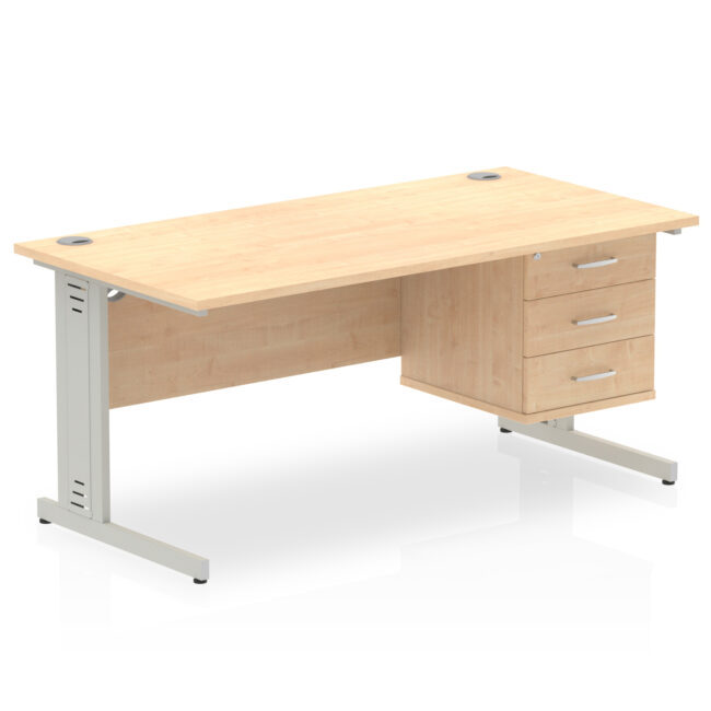 impulse 1600mm cable managed straight desk with single fixed pedestal