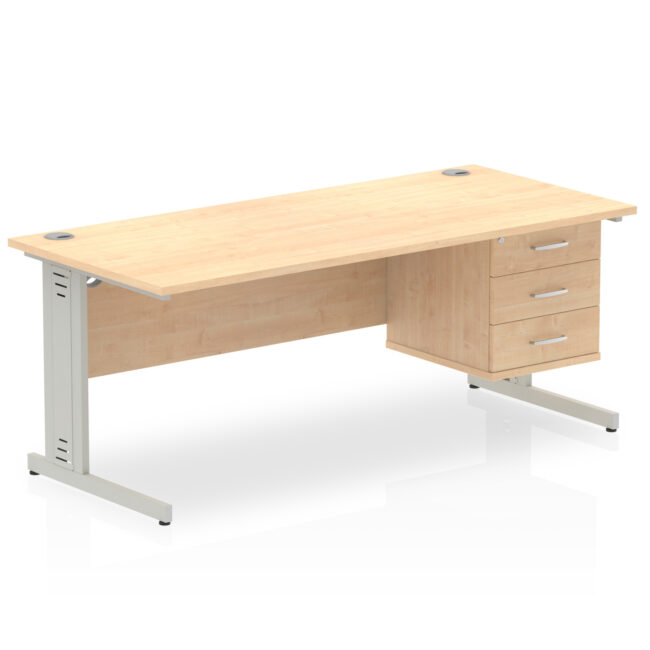 impulse 1800mm cable managed straight desk with single fixed pedestal