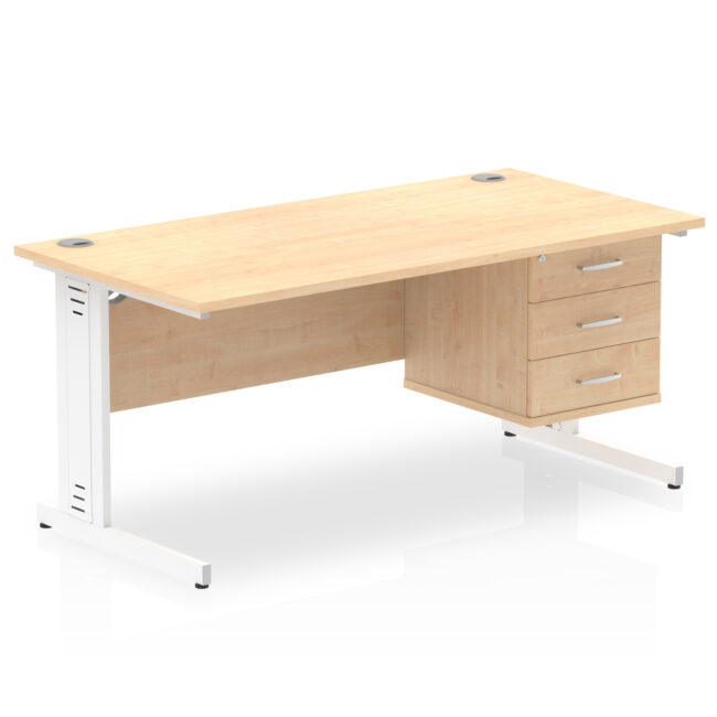 impulse 1600mm cable managed straight desk with single fixed pedestal