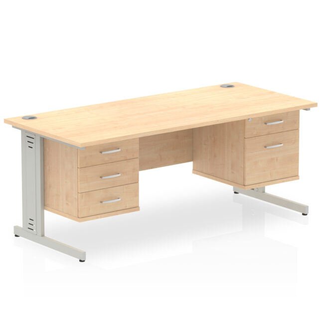 impulse 1800mm cable managed straight desk with two fixed pedestal