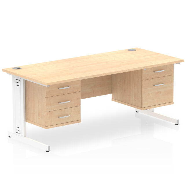 impulse 1800mm cable managed straight desk with two fixed pedestal