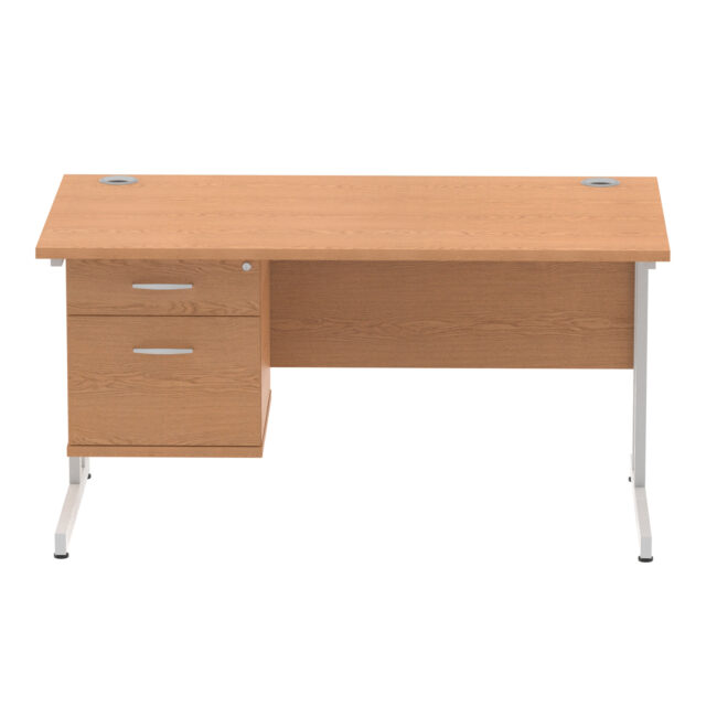 impulse 1400mm cantilever straight desk with single fixed pedestal