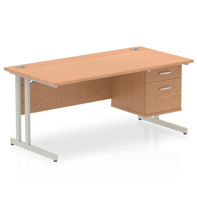 impulse 1600mm cantilever straight desk with single fixed pedestal