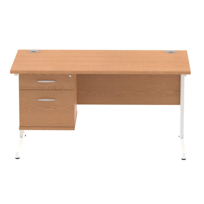 impulse 1400mm cantilever straight desk with single fixed pedestal