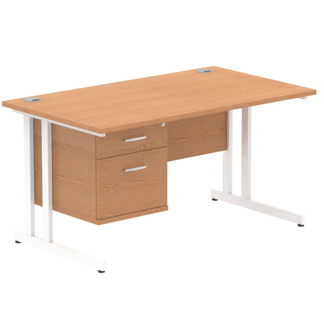 impulse 1400mm cantilever straight desk with single fixed pedestal