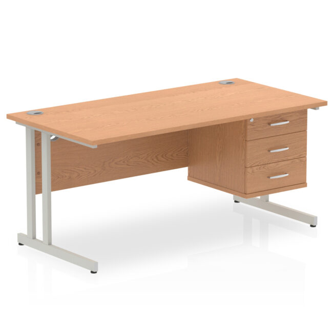 impulse 1600mm cantilever straight desk with single fixed pedestal