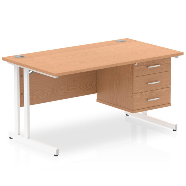 impulse 1400mm cantilever straight desk with single fixed pedestal