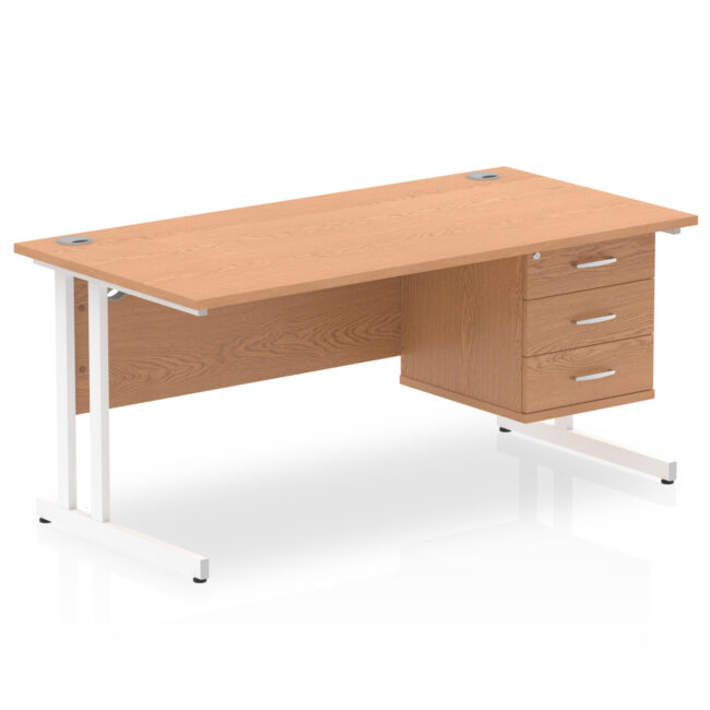 impulse 1600mm cantilever straight desk with single fixed pedestal