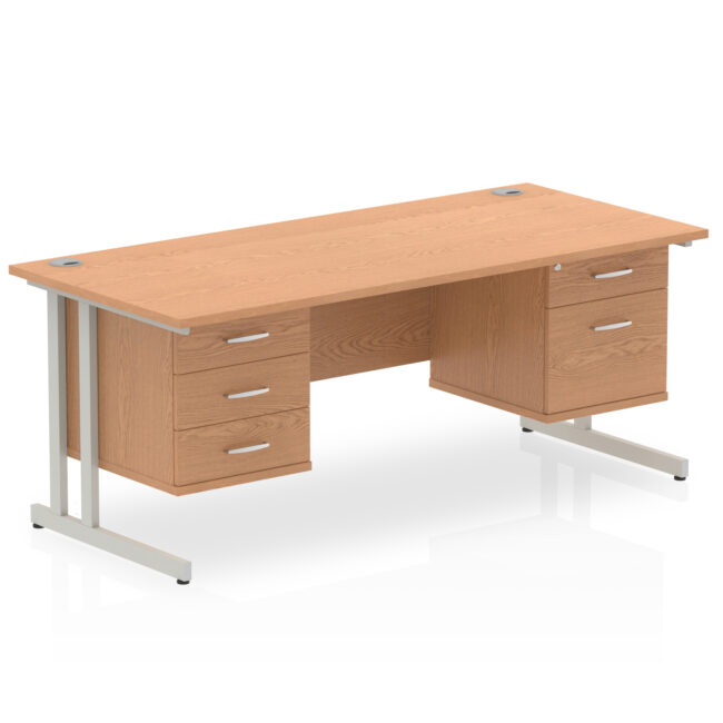 impulse 1800mm cantilever straight desk with two fixed pedestal