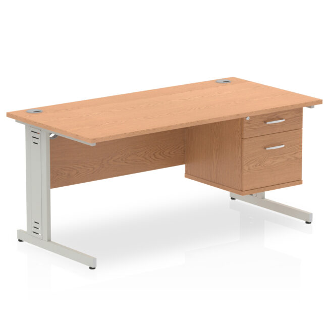 impulse 1600mm cable managed straight desk with single fixed pedestal