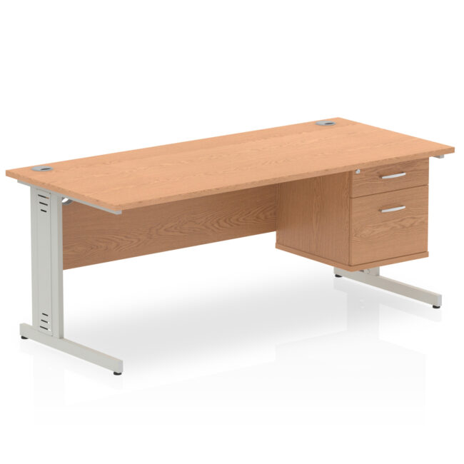 impulse 1800mm cable managed straight desk with single fixed pedestal