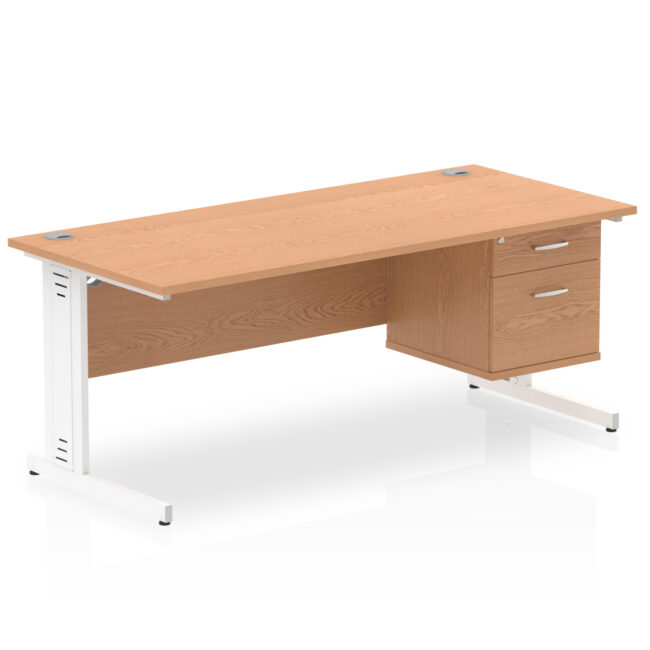 impulse 1800mm cable managed straight desk with single fixed pedestal