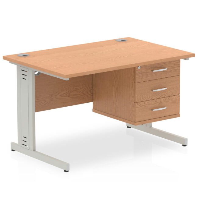 impulse 1200mm cable managed straight desk with single fixed pedestal