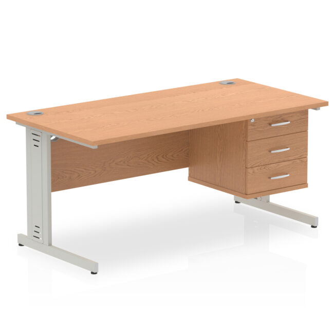 impulse 1600mm cable managed straight desk with single fixed pedestal