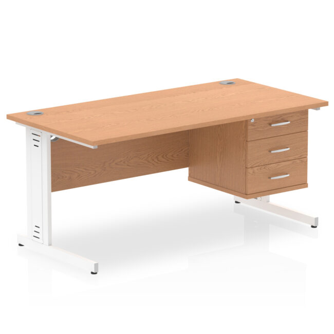 impulse 1600mm cable managed straight desk with single fixed pedestal