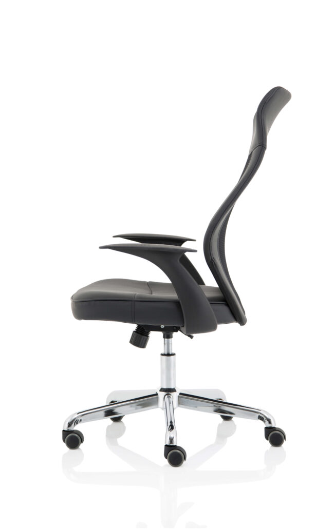 baye high mesh back task operator black leather office chair with arms