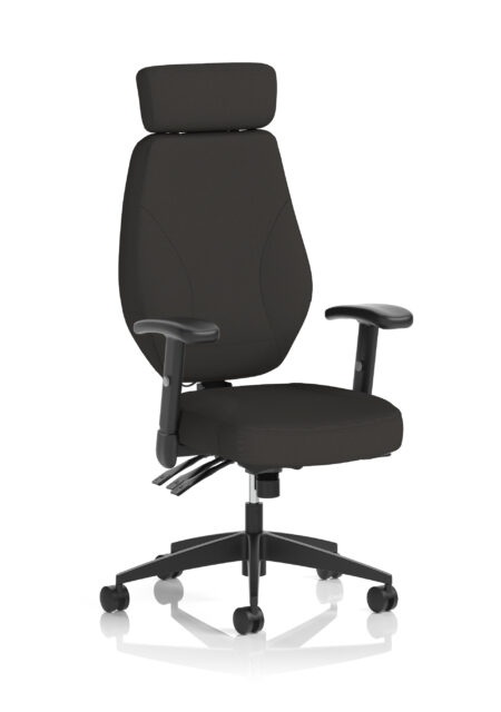 nexus high back black fabric ergonomic task operator office chair with arms and headrest