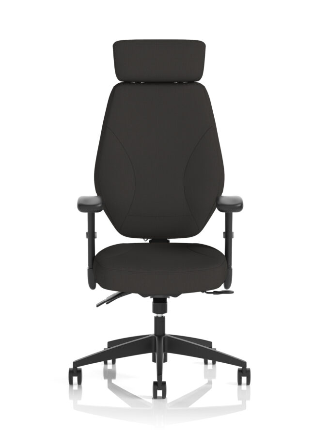 nexus high back black fabric ergonomic task operator office chair with arms and headrest