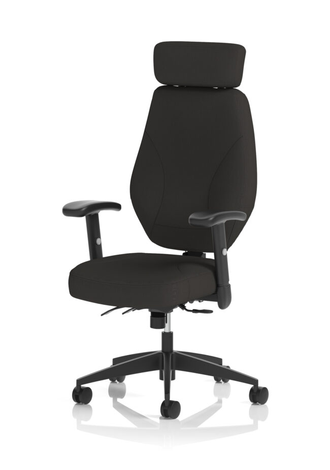 nexus high back black fabric ergonomic task operator office chair with arms and headrest